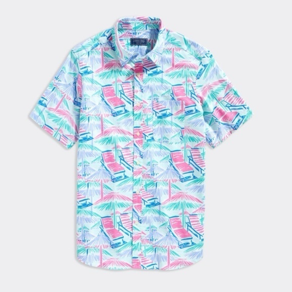 Vineyard Vines Stretch Cotton Short-Sleeve Beach Chair Print Shirt Classic Fit